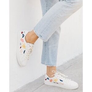 Soludos Fallen Leaves‎ Embroidered Leather Sneakers white & multi-colored size 9